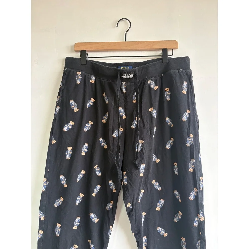 Polo Ralph Lauren Mens XL Black Polo Bear Cotton Jersey Pajama Sleep Pants